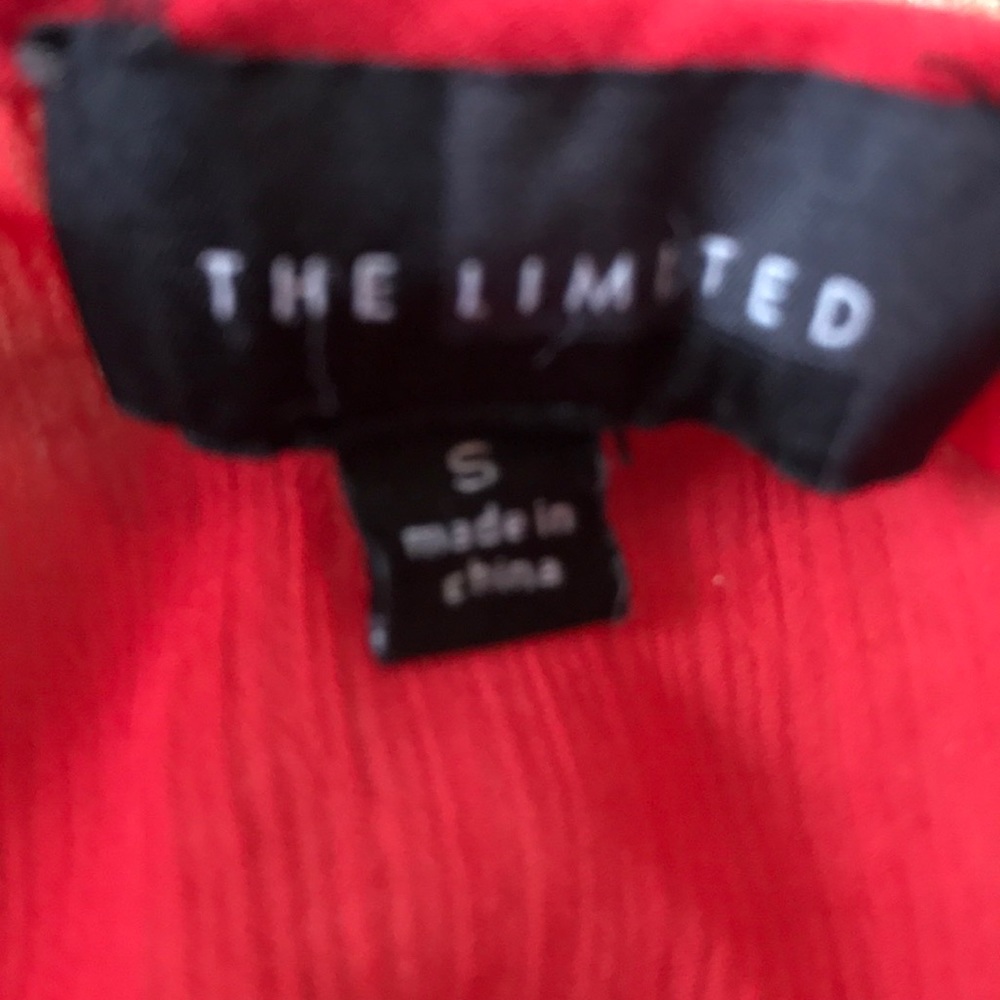 Red semi-sheer 3/4 length shirt with gold buttons - Picture 3 of 4